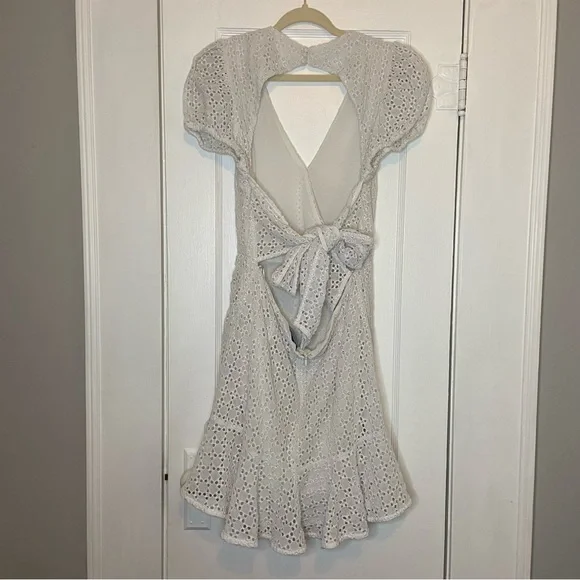 Bardot Nadia Tie Back Mini Eyelet Dress in ivory white size 12 - Picture 9 of 15